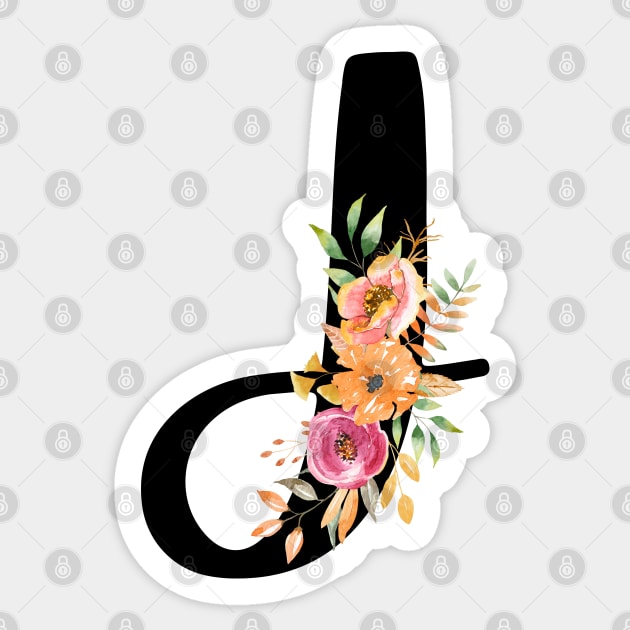 Letter J With Watercolor Floral Wreath Sticker by NatureGlow